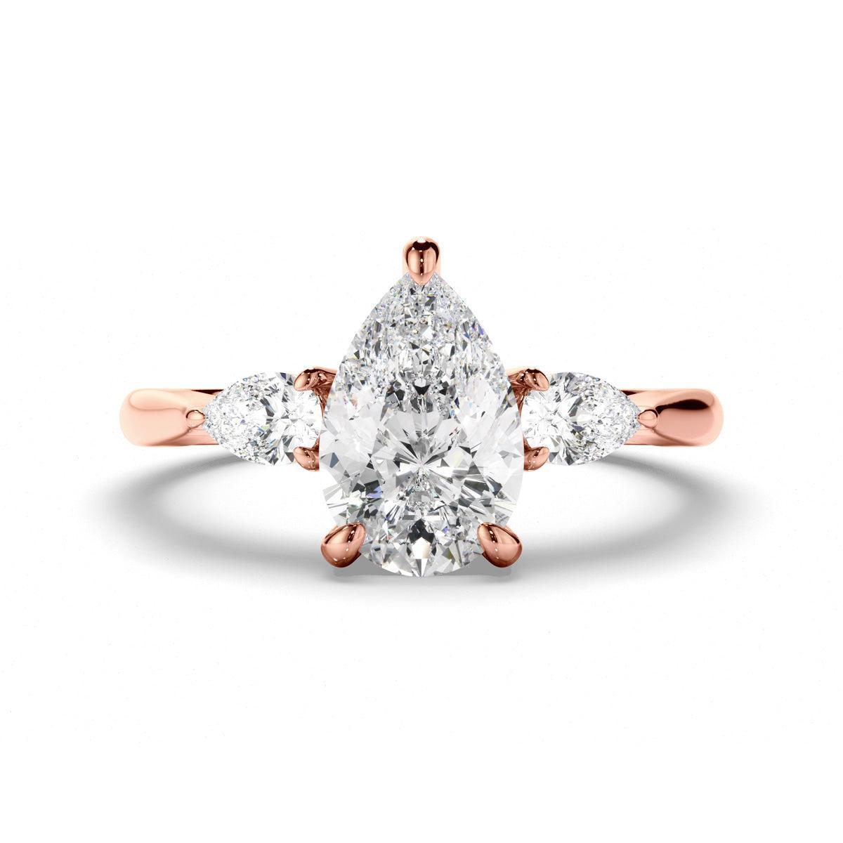 Pear Cut Diamond Trilogy Engagement Ring with Pear Sides