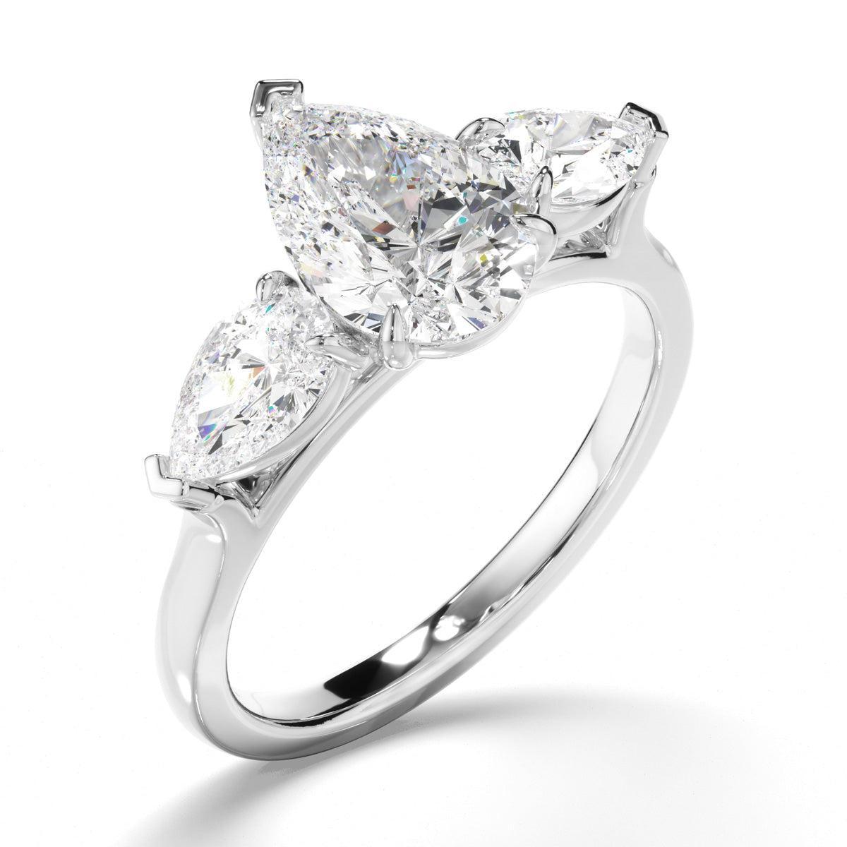 Pear Cut Diamond Trilogy Engagement Ring with Pear Sides