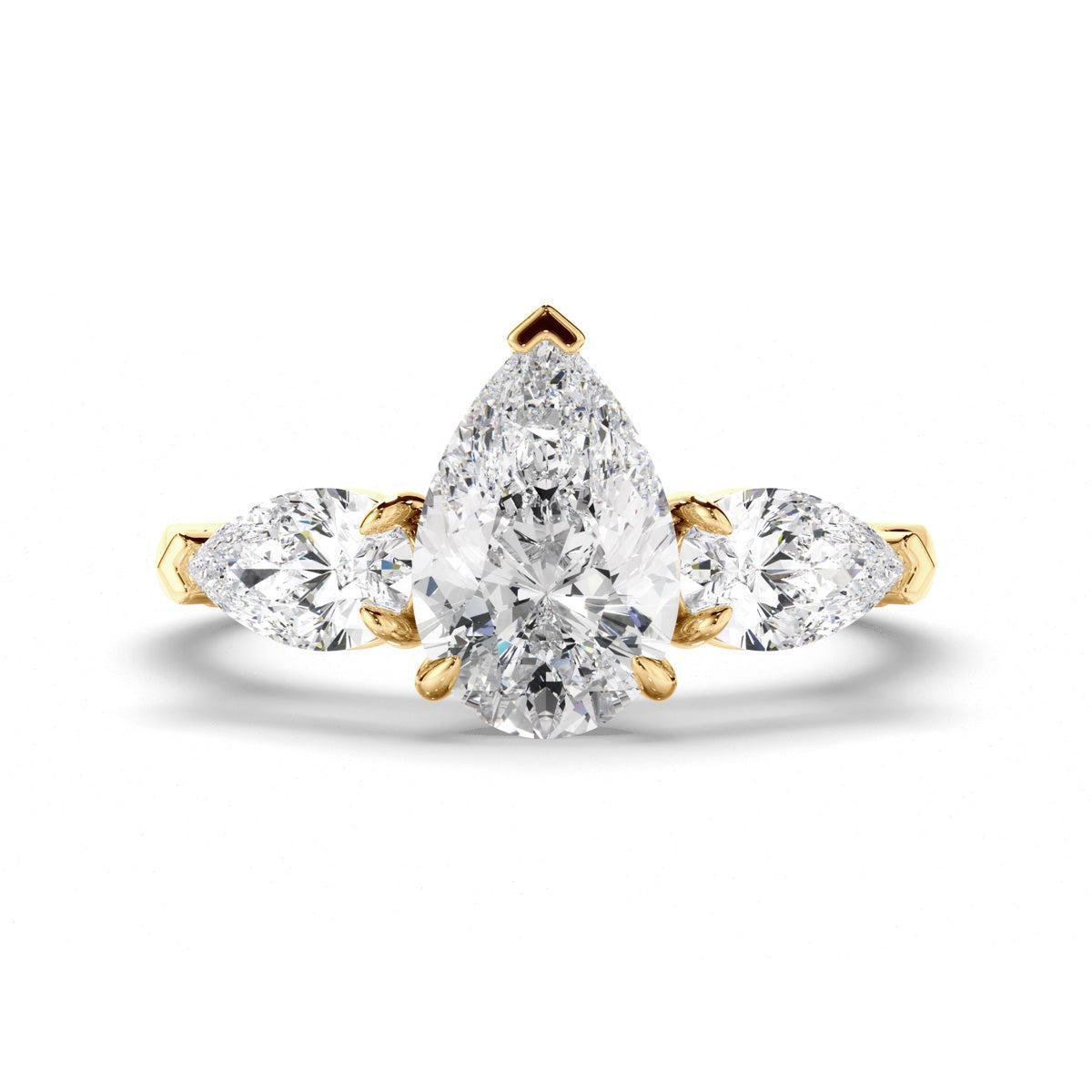 Pear Cut Diamond Trilogy Engagement Ring with Pear Sides