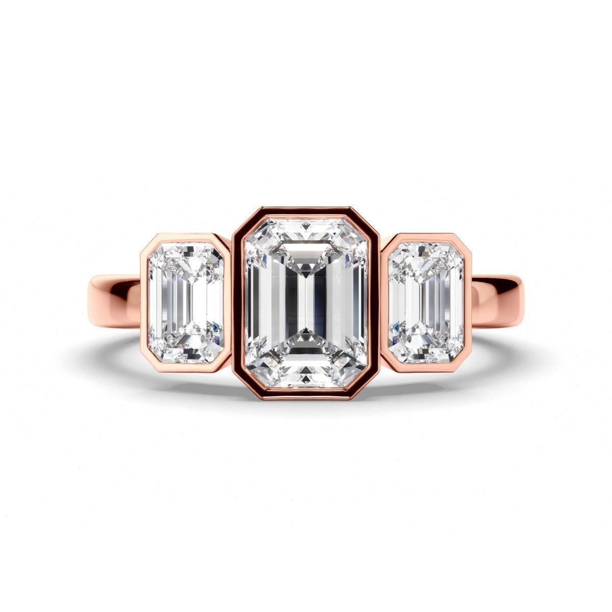 Emerald Cut Diamond Bezel Set Trilogy Engagement Ring