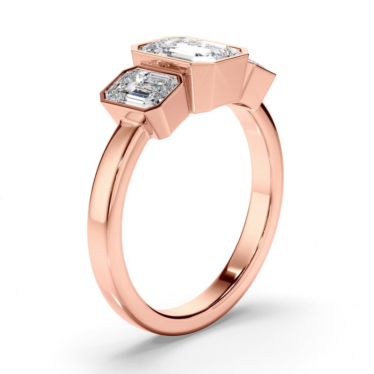 Emerald Cut Diamond Bezel Set Trilogy Engagement Ring