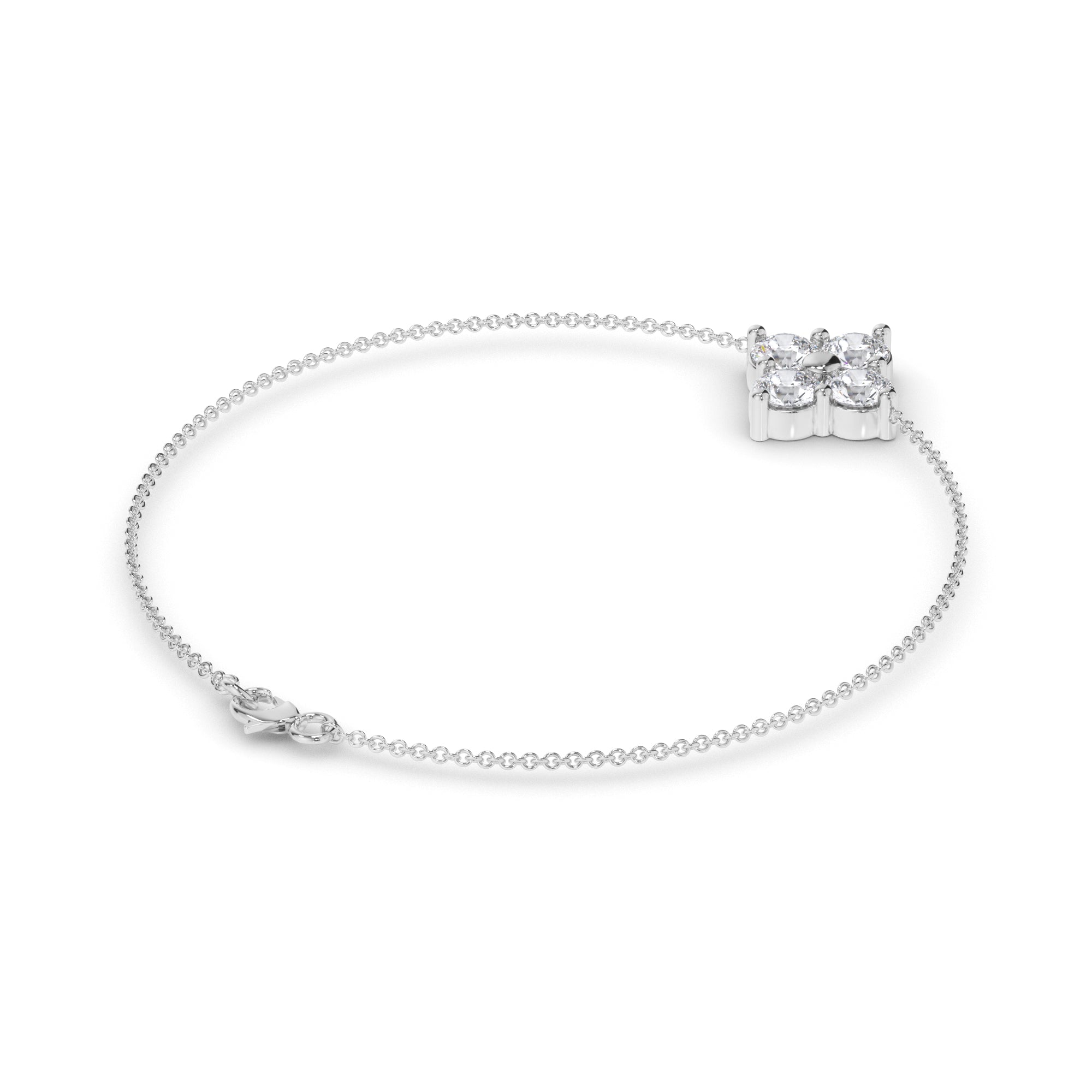 Round Brilliant Cut Natural Mined Diamond Clover Style Bracelet