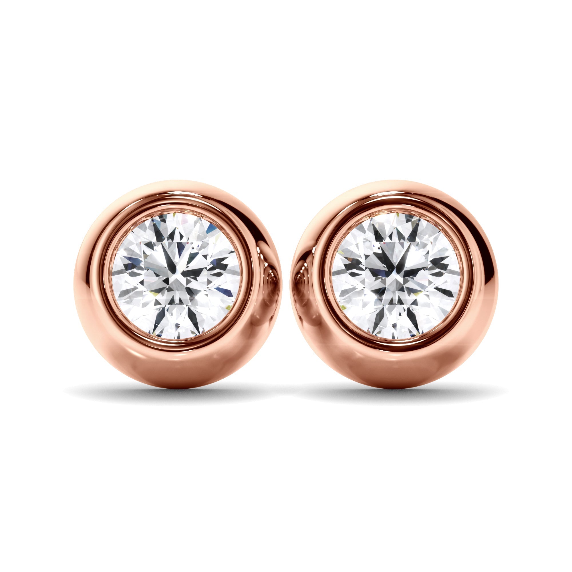 Round Brilliant Cut Diamond Bezel Set Stud Earrings