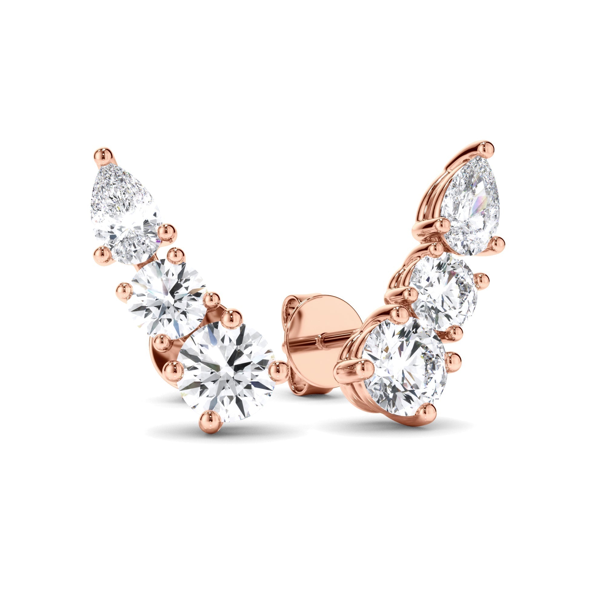 Round Brilliant & Pear Cut 3-Stone Stud Earrings