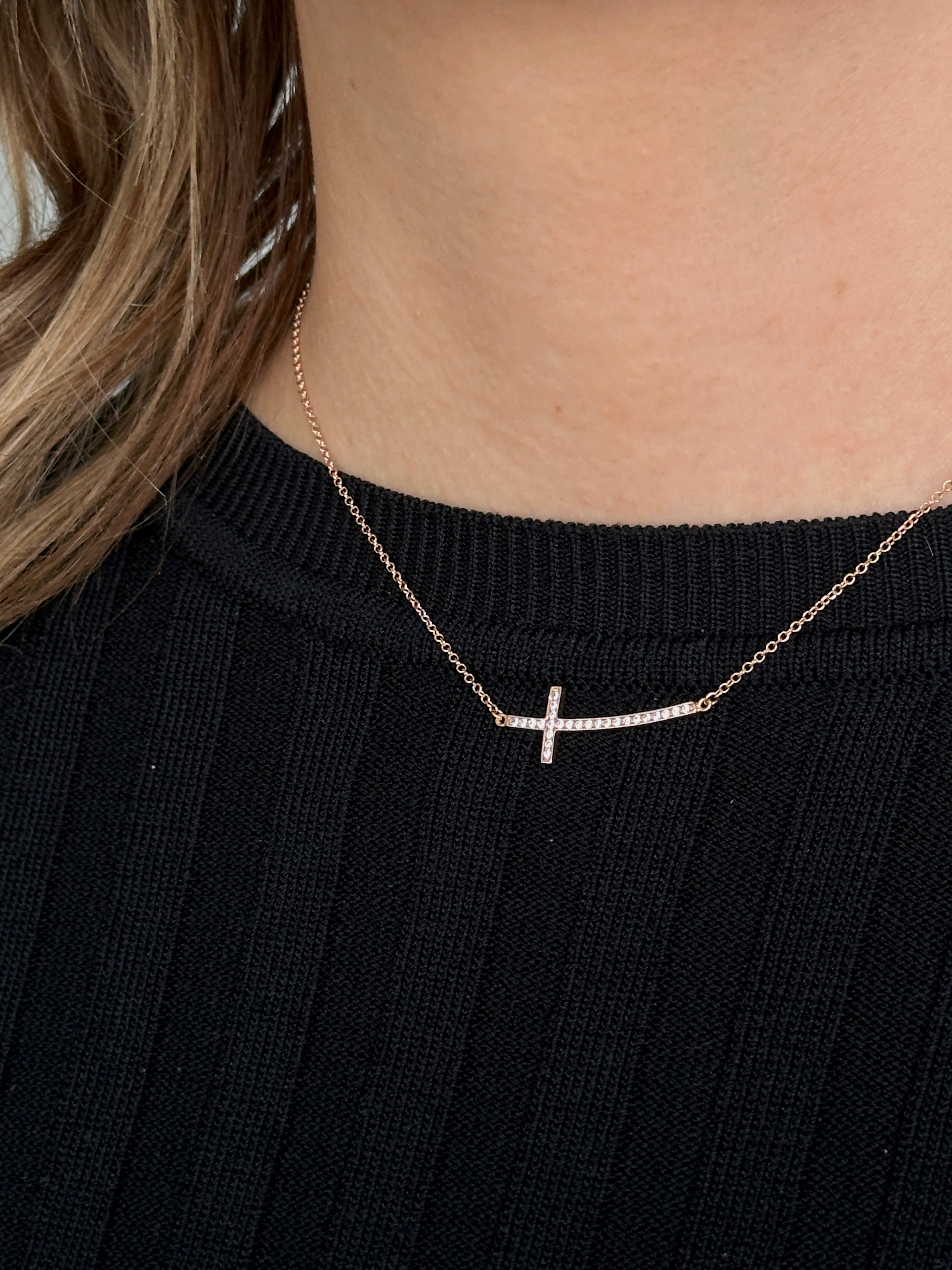 9ct Rose Gold Cubic Zirconia Cross Necklace