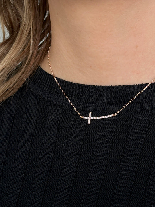 9ct Rose Gold Cubic Zirconia Cross Necklace