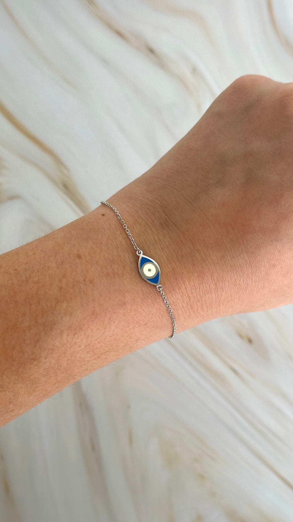 9ct White Gold & Enamel Evil Eye Bracelet