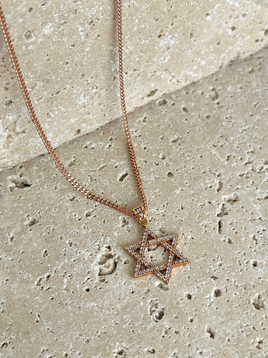 9ct Rose Gold Star of David with Cubic Zirconias