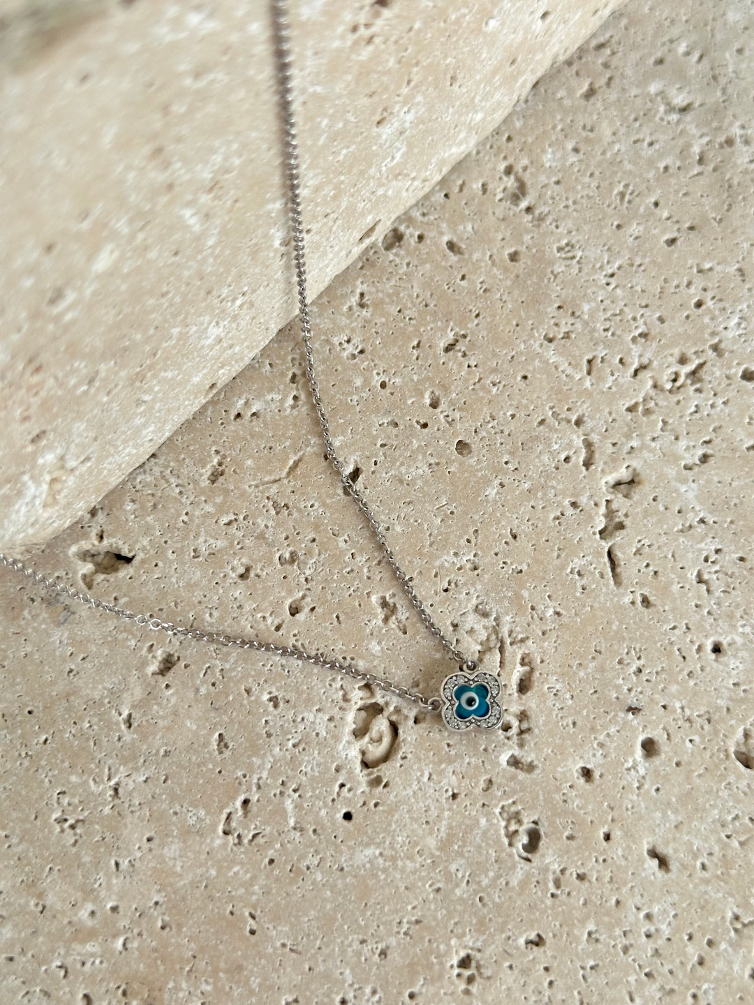 9ct White Gold Cubic Zirconia Evil Eye Necklace