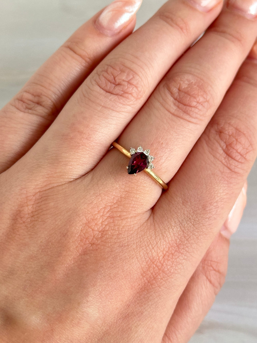 9ct Yellow Gold Garnet and Diamond Ring