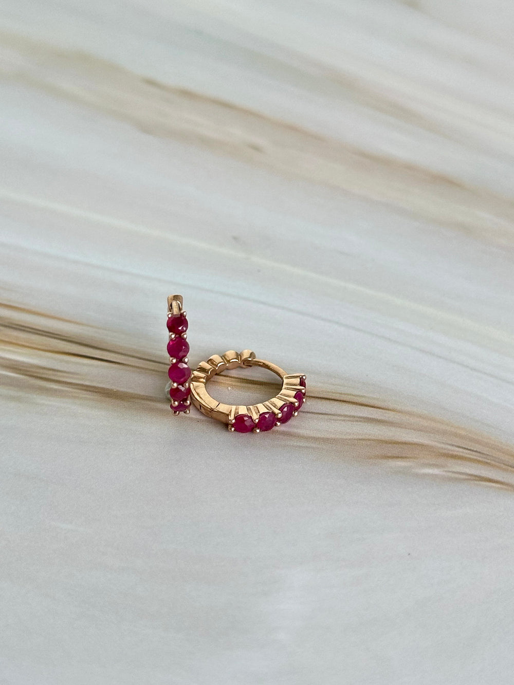 9ct Rose Gold Ruby Huggies