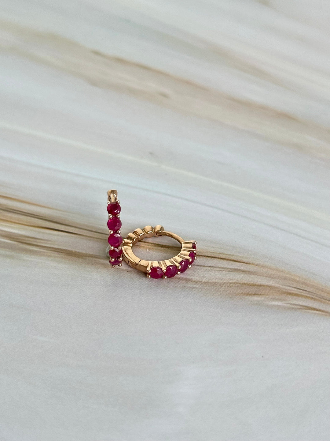 9ct Rose Gold Ruby Huggies