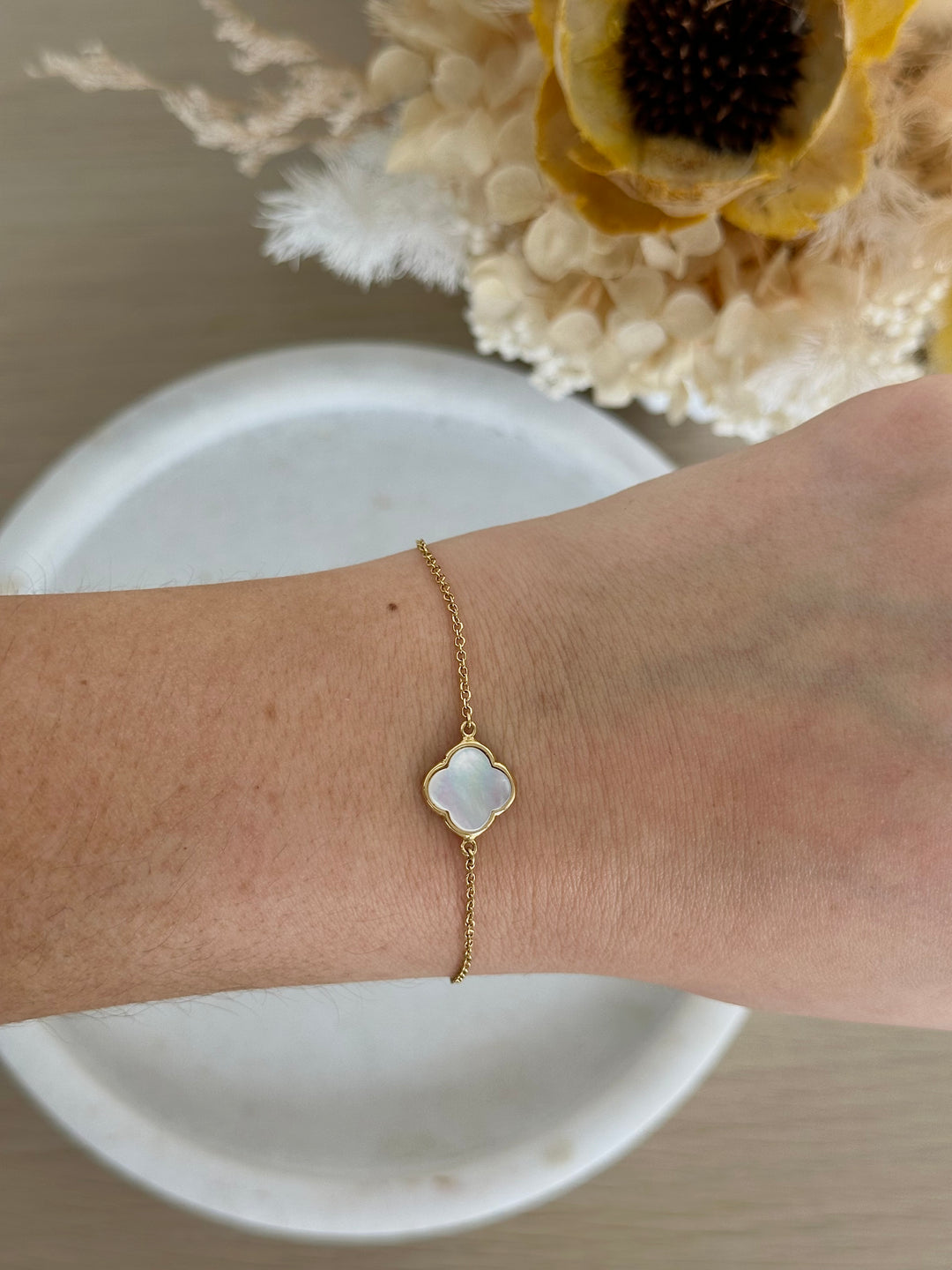 Yellow Gold Mother of Pearl Clover/Quatrefoil Bracelet