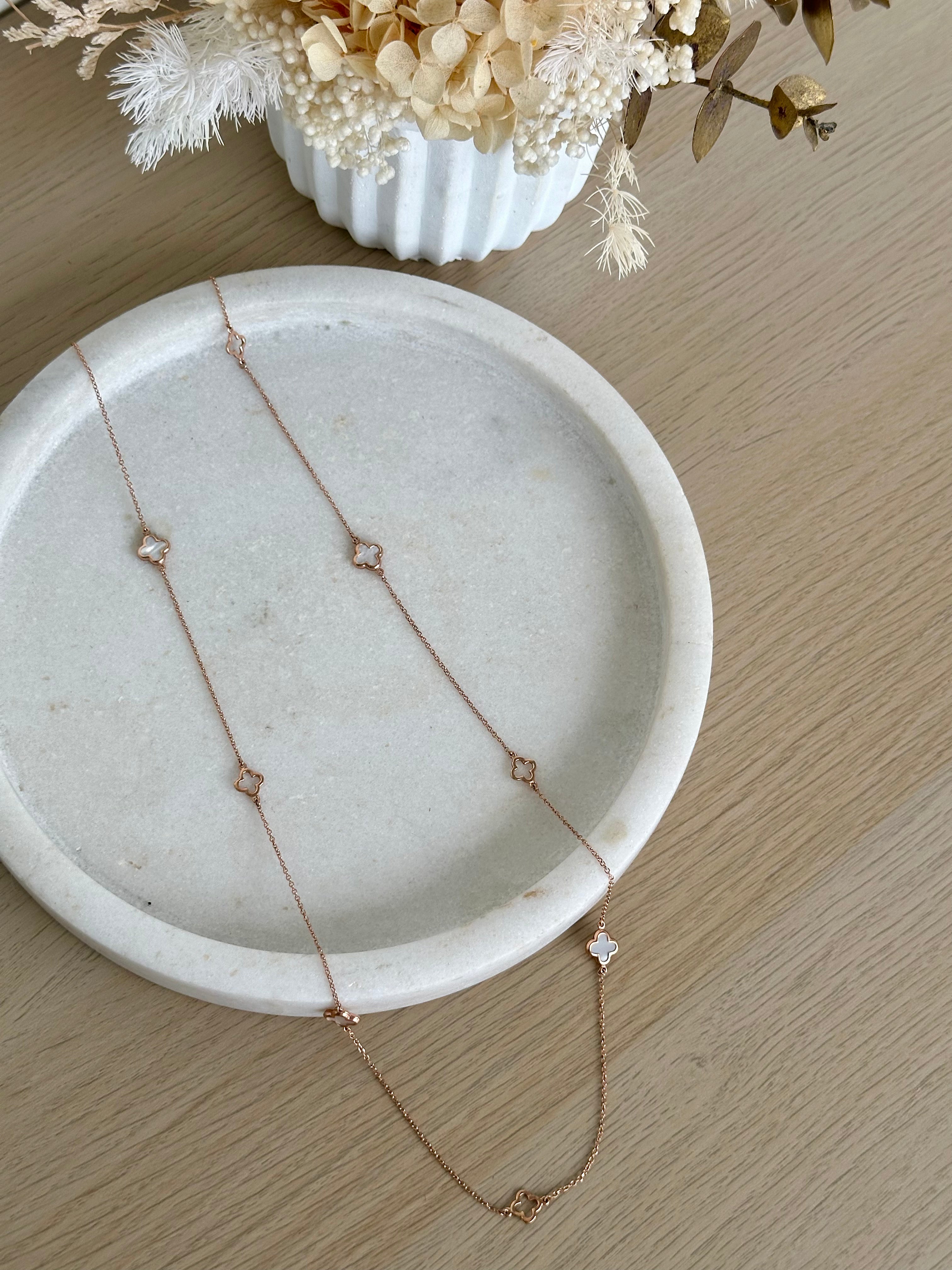 9ct Rose Gold 85cm Clover Necklace (7.5mm)