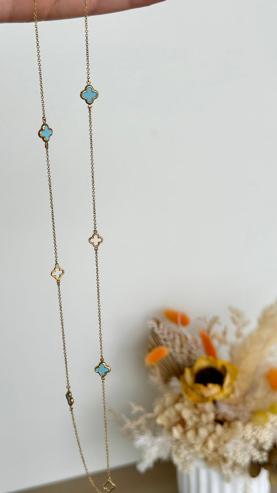 9ct Yellow Gold Turquoise Clover Necklace