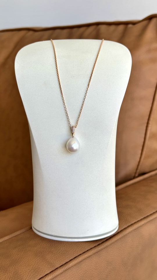 18ct Rose Gold Pink Diamond & South Sea Pearl Enhancer and Chain