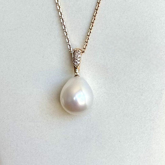 18ct Rose Gold Pink Diamond & South Sea Pearl Enhancer and Chain