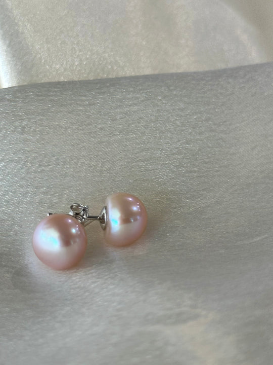 Sterling Silver Pink Freshwater Button Pearl Earrings