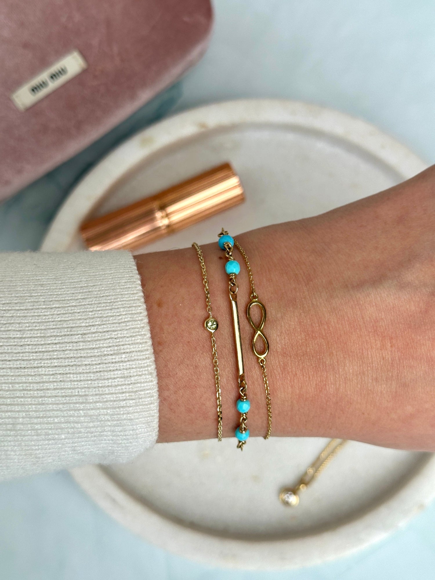 9ct Yellow Gold Turquoise Bead Bracelet