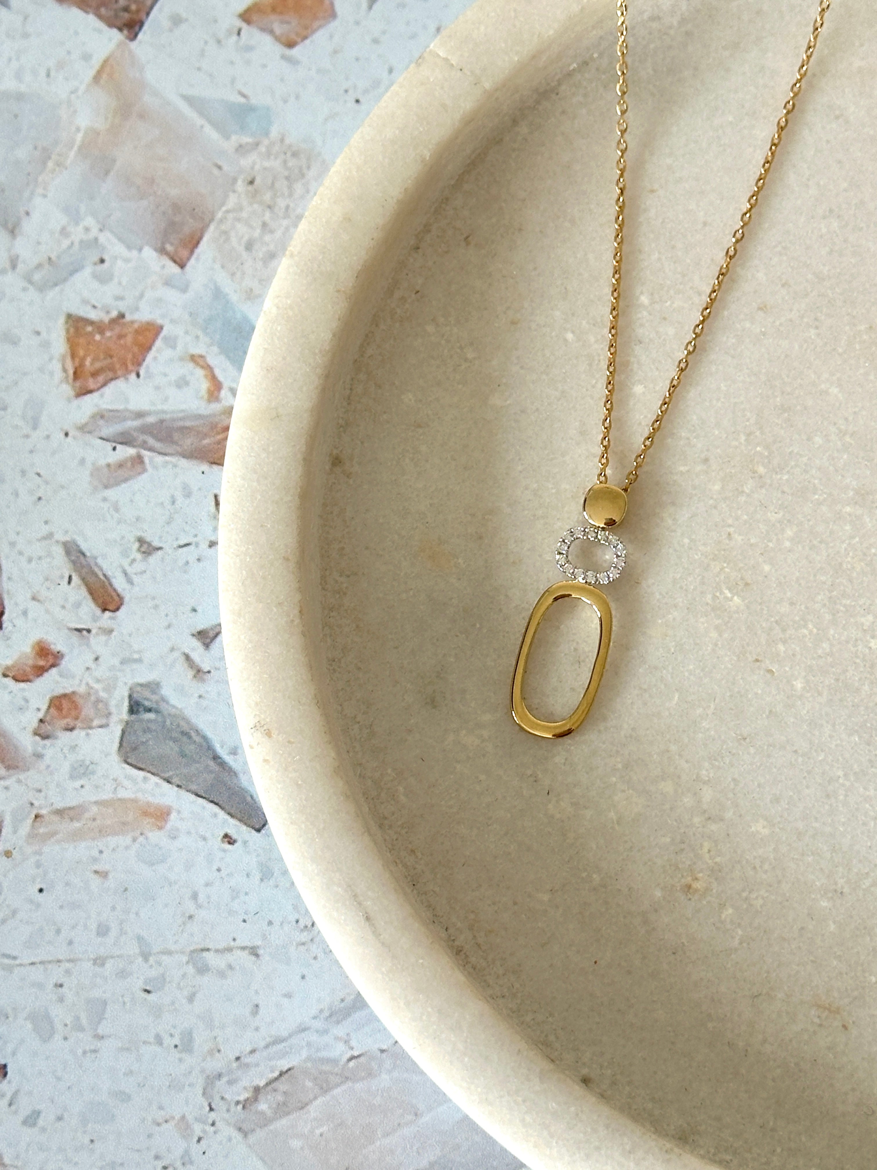 18ct Yellow Gold Modern Geometric Necklace with Natural Diamonds
