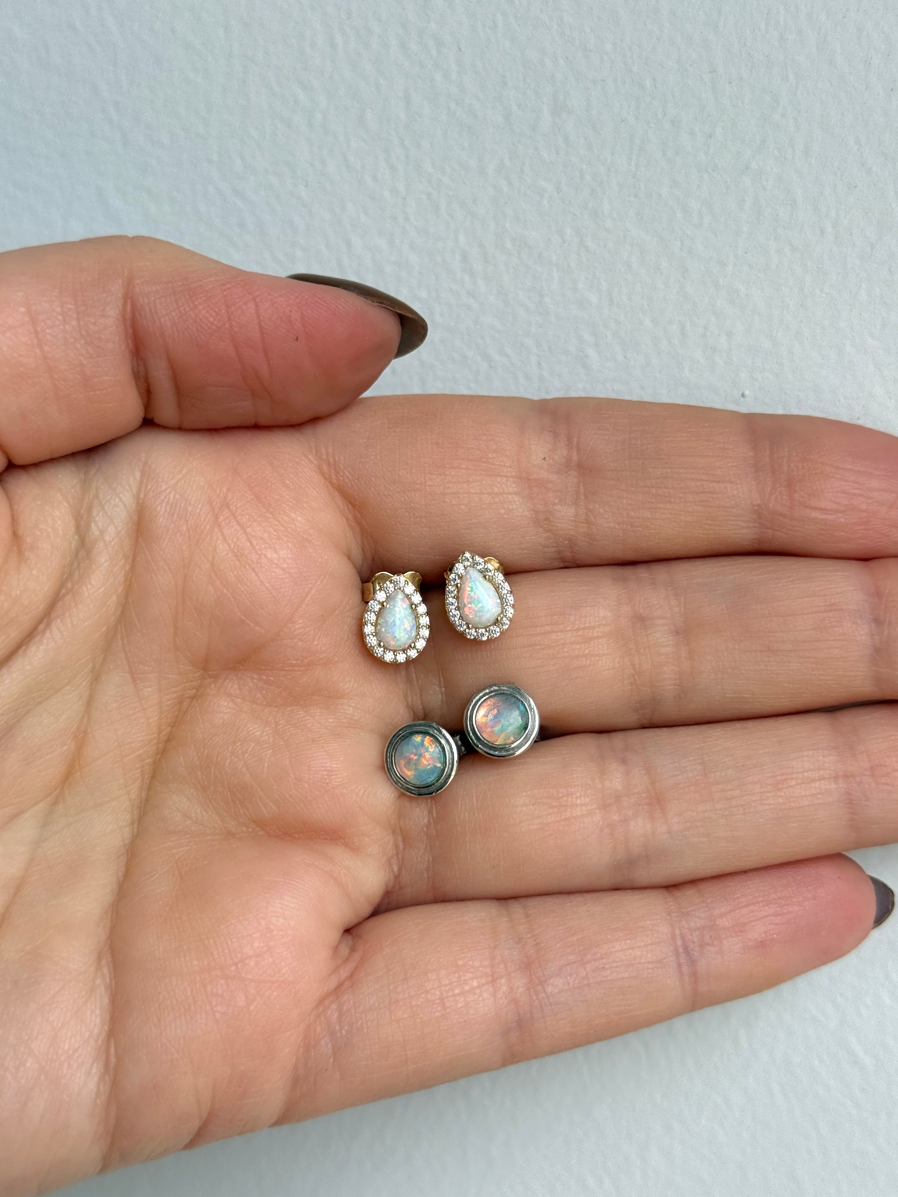 9ct Yellow Gold Teardrop Opal & Cubic Zirconia Stud Earrings