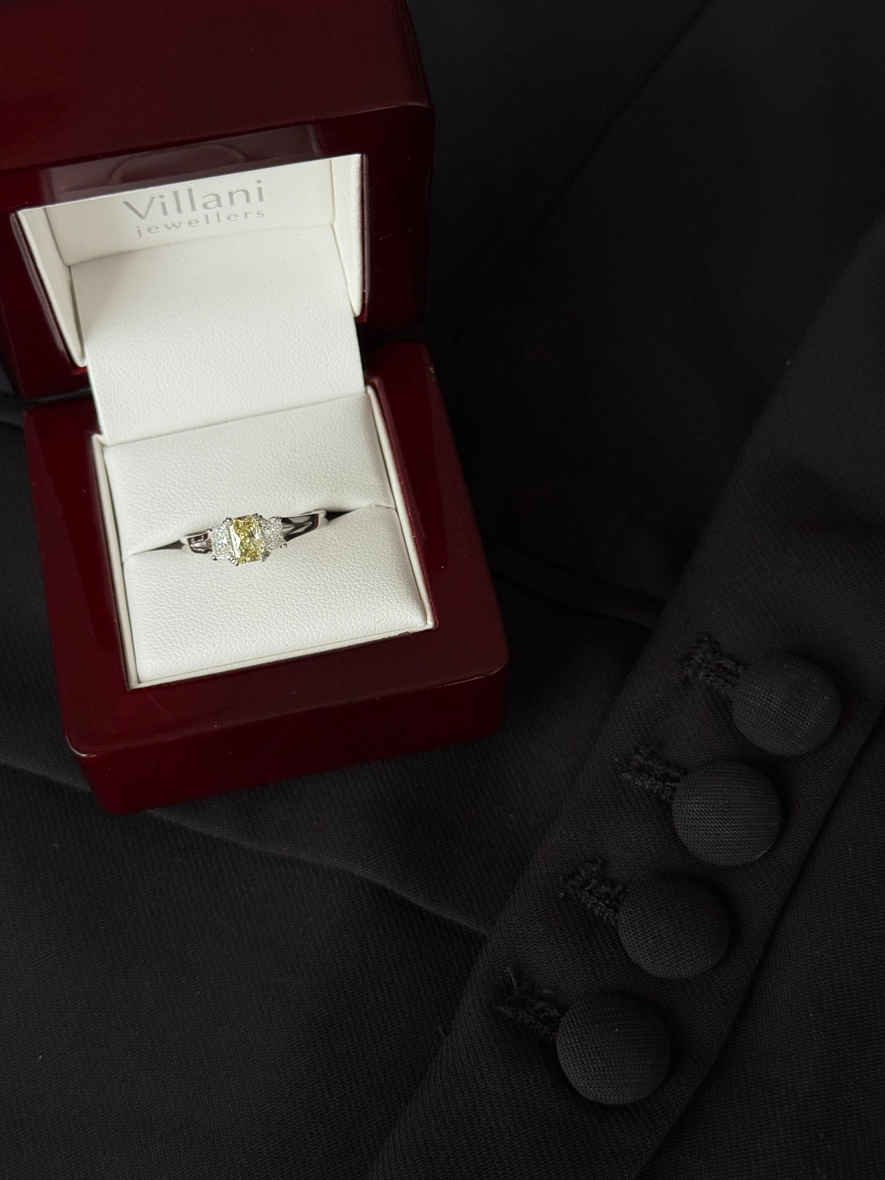 18ct White Gold 1.14ct White & Yellow Diamond Trilogy Ring