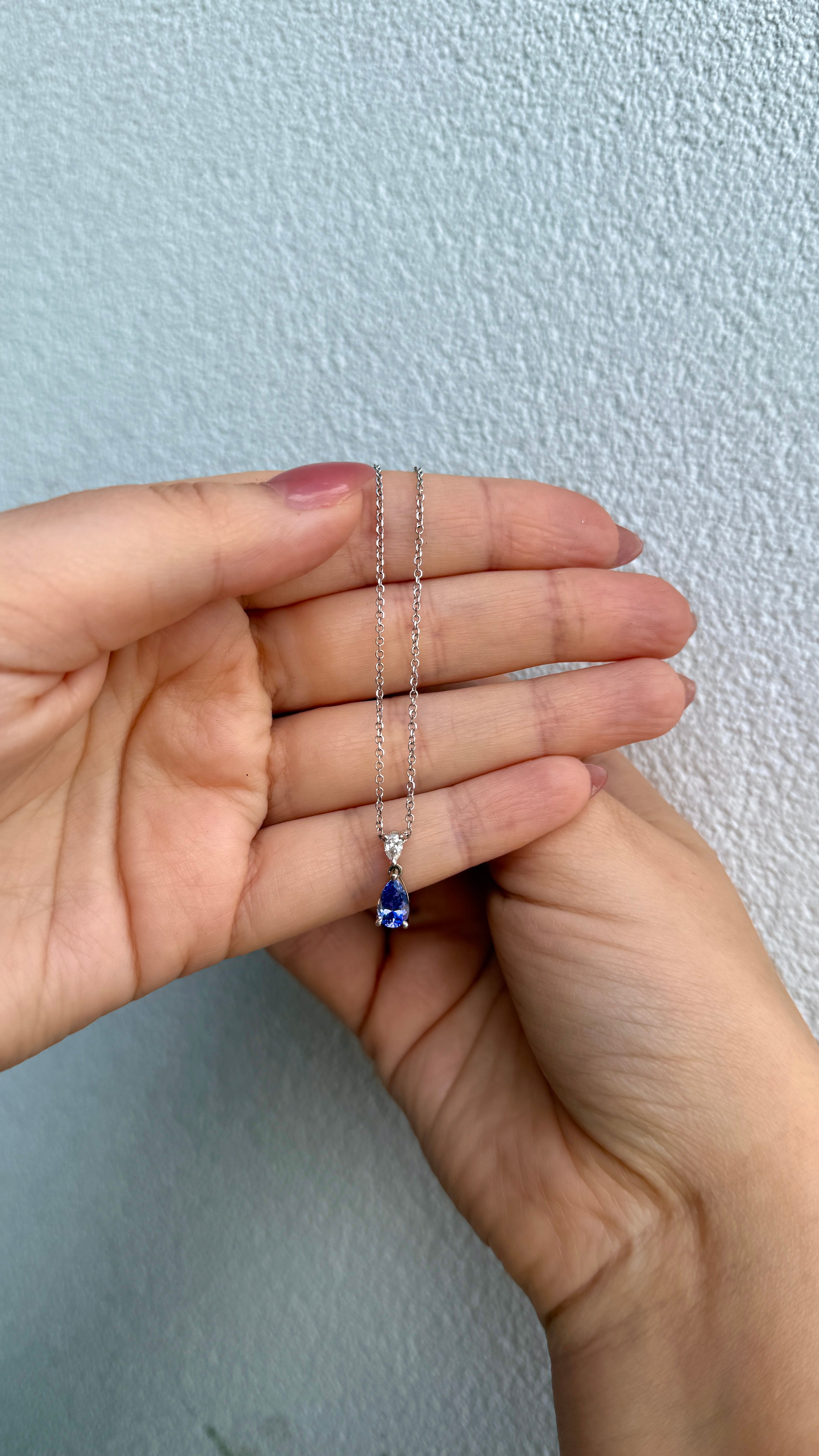 9ct White Gold Tanzanite and Diamond Pendant Necklace