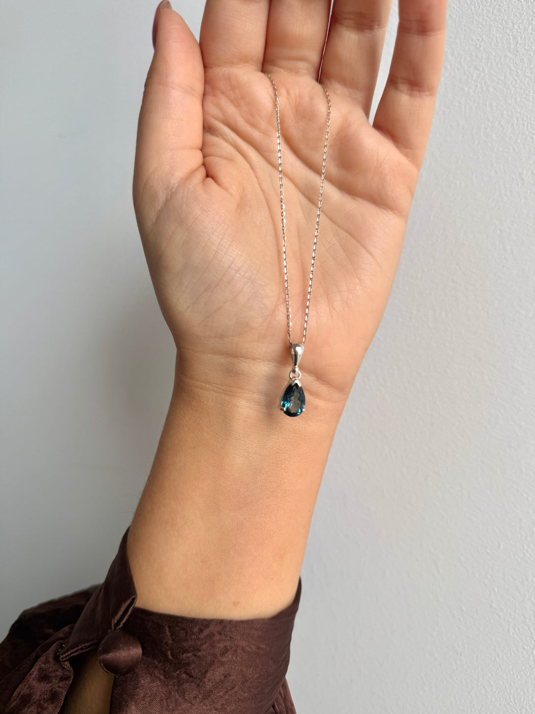 Sterling Silver Pear London Blue Topaz Pendant with Chain