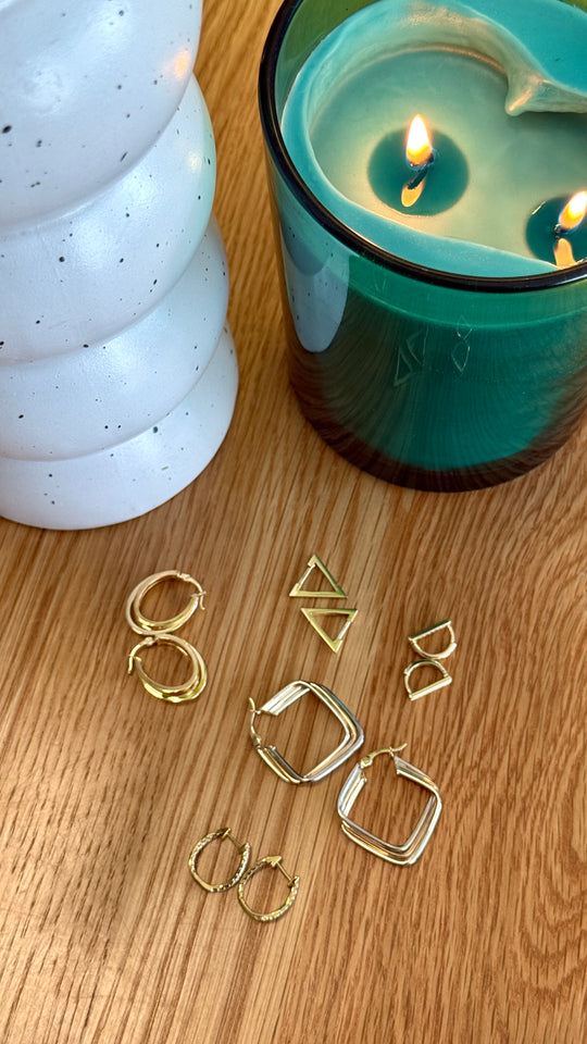 9ct Yellow & White Gold Diamond-Shaped Hoop Earrings