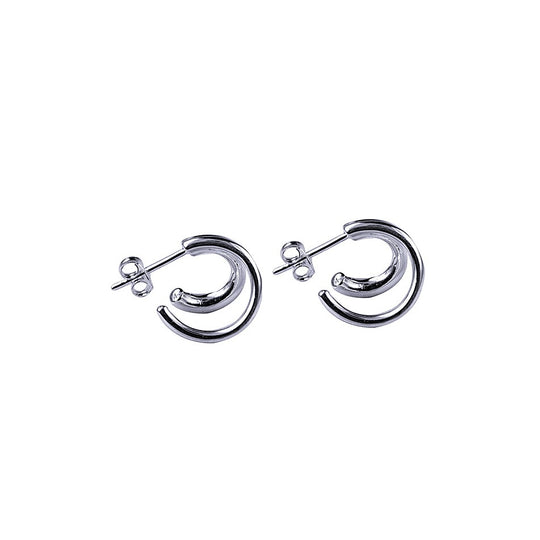 Sterling Silver Double Half Hoop Stud Earrings