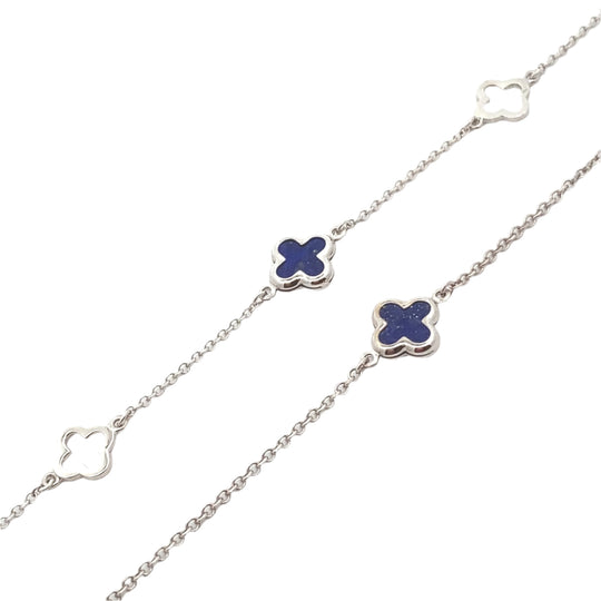 9ct White Gold Lapis Clover Bracelet