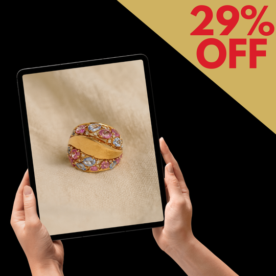 18ct Rose Gold Domed Multi Coloured Sapphire and Diamond Ring