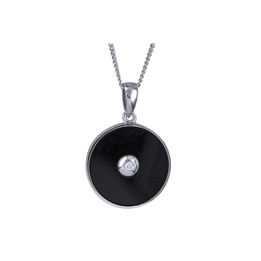 Sterling Silver Onyx & Diamond Pendant and Chain