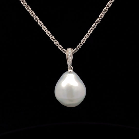 18ct White Gold Pearl and Diamond Enhancer Pendant and Chain