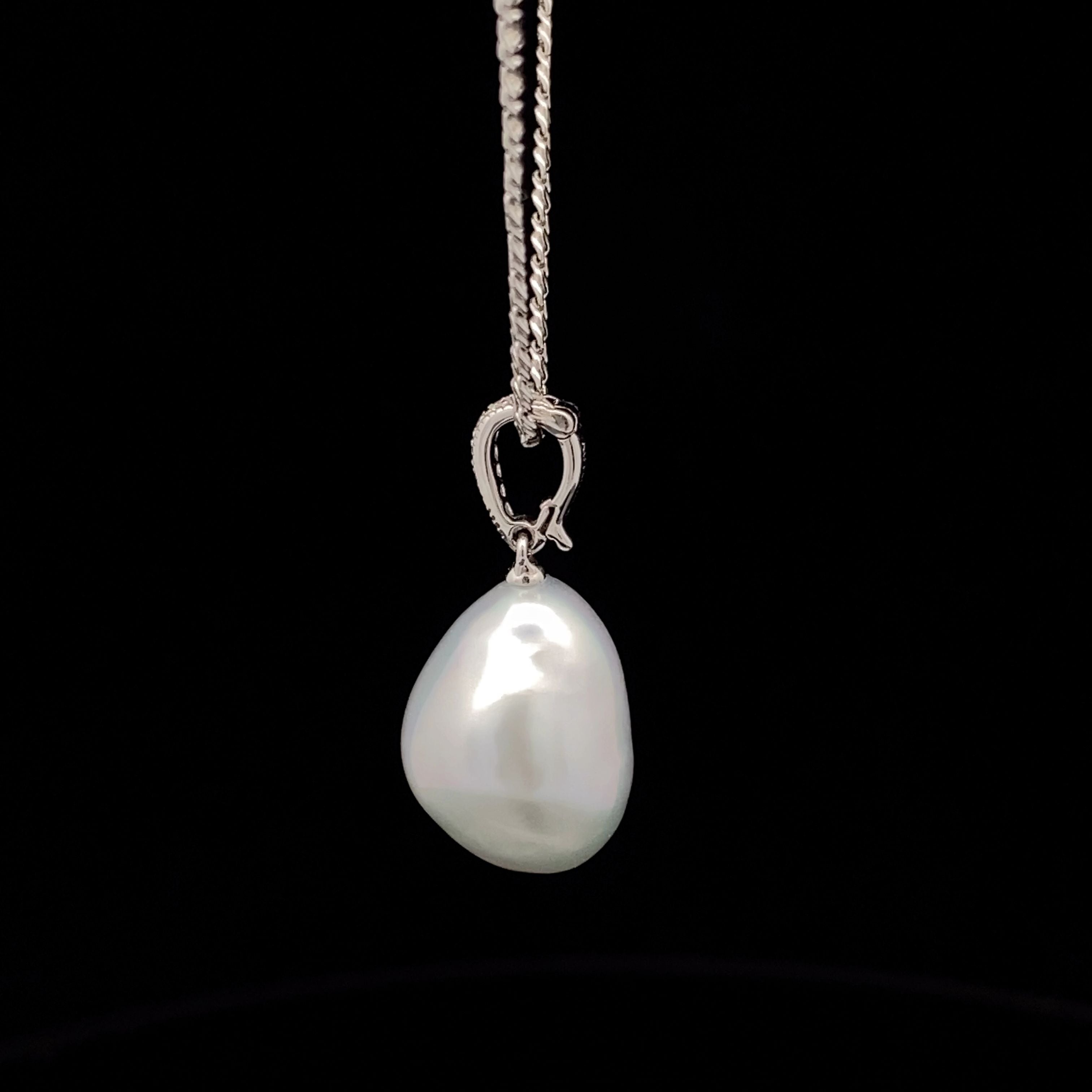 18ct White Gold Pearl and Diamond Enhancer Pendant and Chain