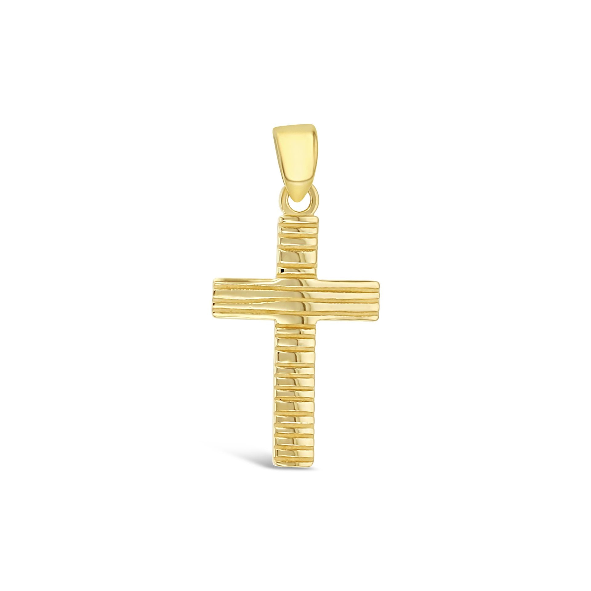 9ct Yellow Gold Striped Cross Pendant