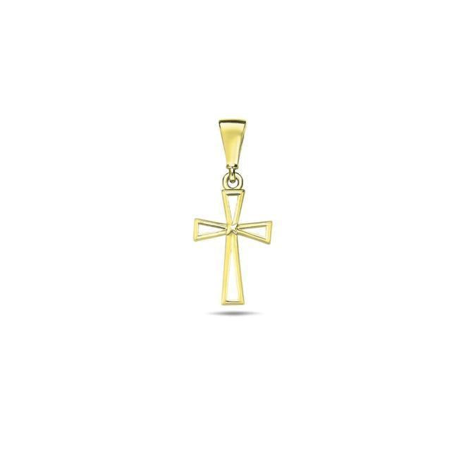 9ct Yellow Gold Angled Cross Outline Pendant