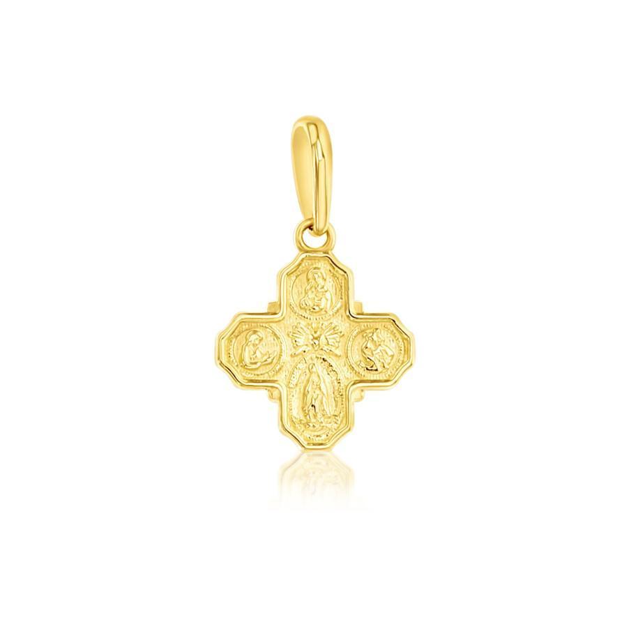 9ct Yellow Gold Mary (Madonna) and Saints Four Way Cross Medallion
