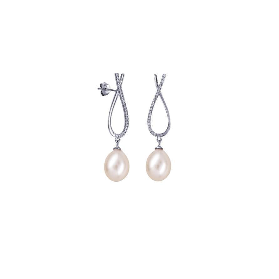 Sterling Silver Cubic Zirconia Fresh Water Pearl Earrings