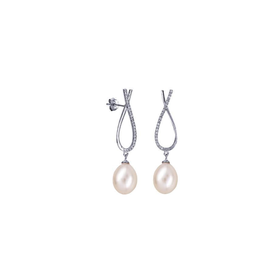 Sterling Silver Freshwater Pearl & Cubic Zirconia Drop Earrings