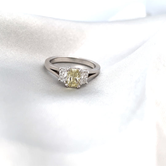 18ct White Gold 1.14ct White & Yellow Diamond Trilogy Ring