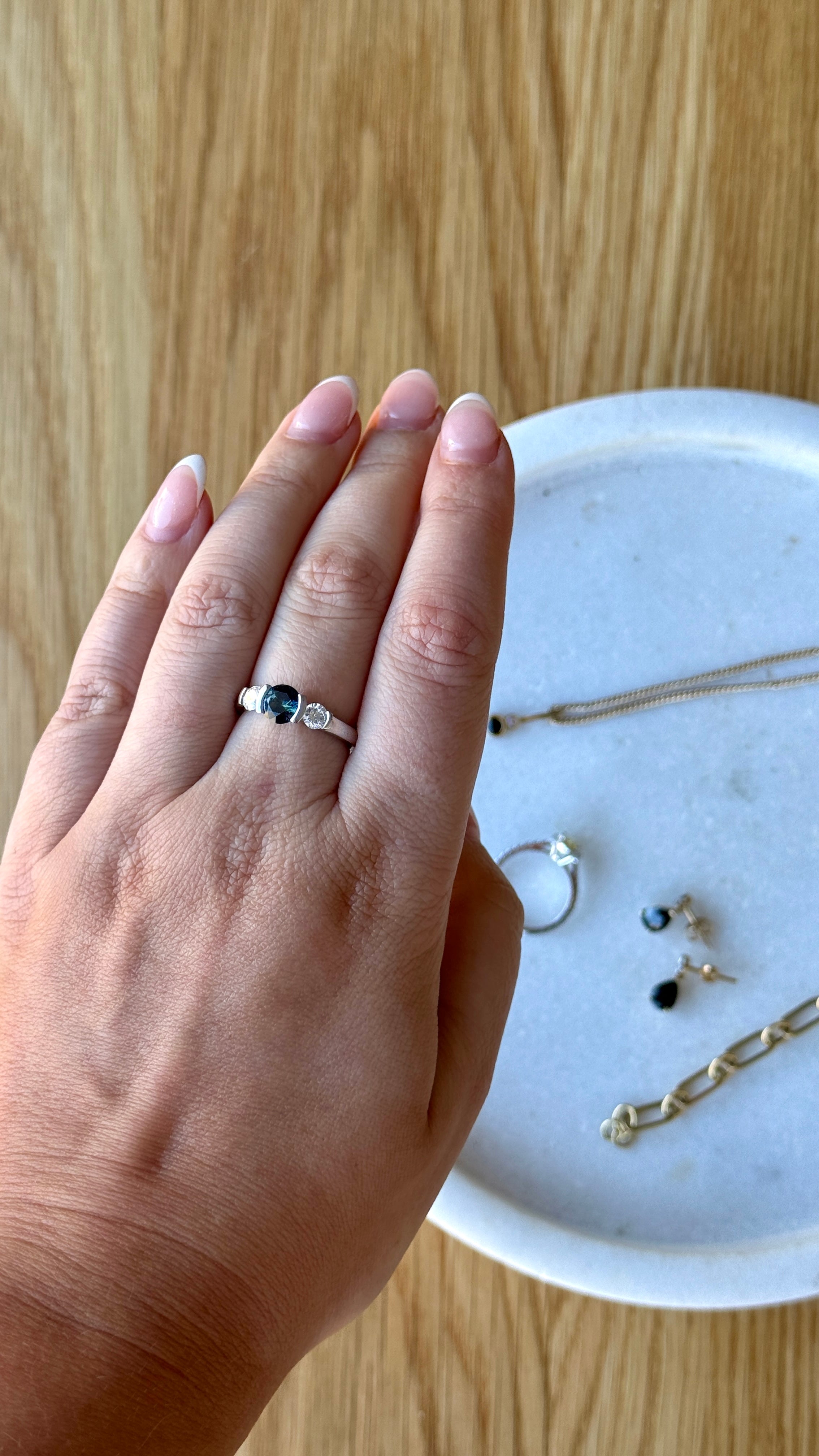 18ct White Gold Sapphire & Diamond Trilogy Ring