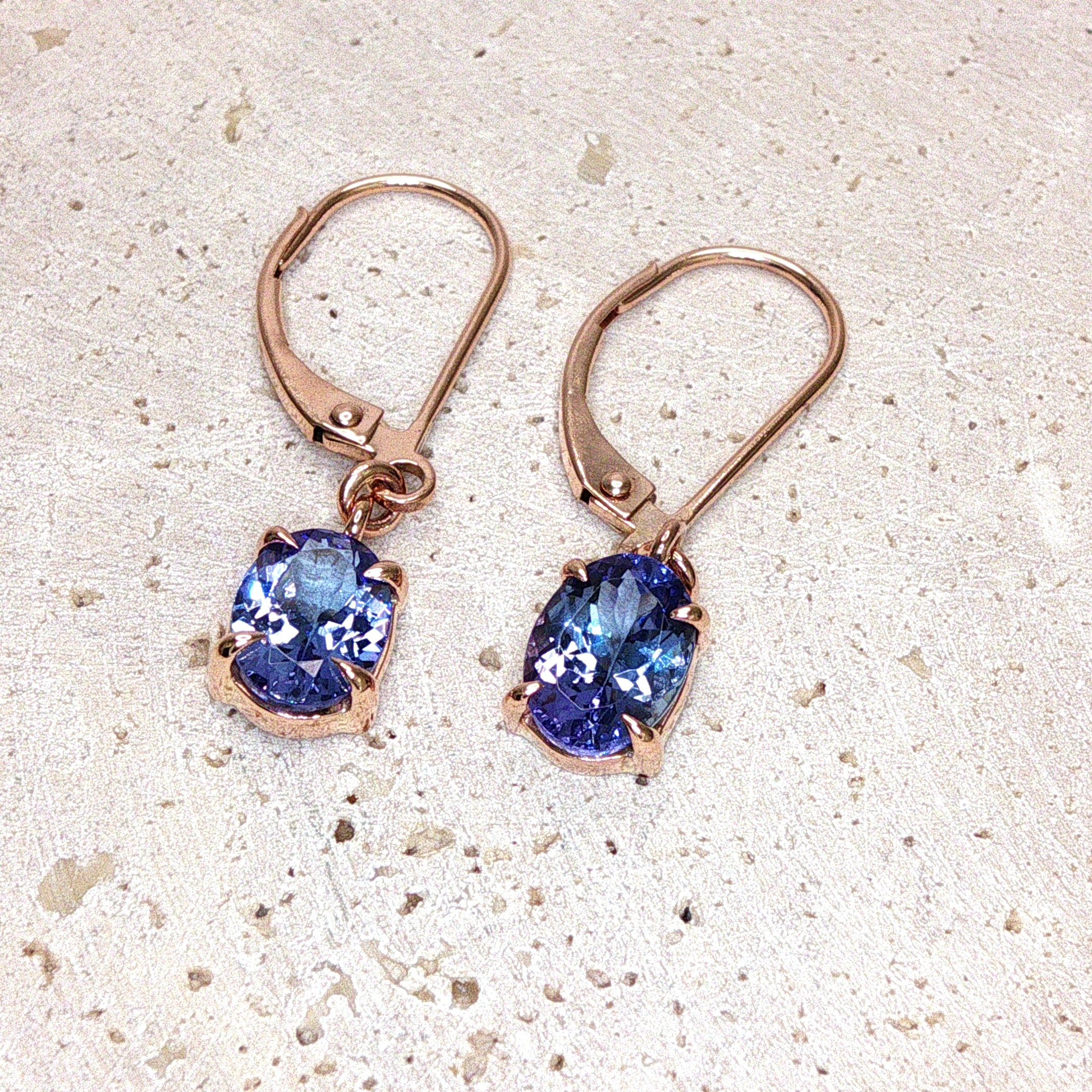 9ct Rose Gold Tanzanite Drop Earrings