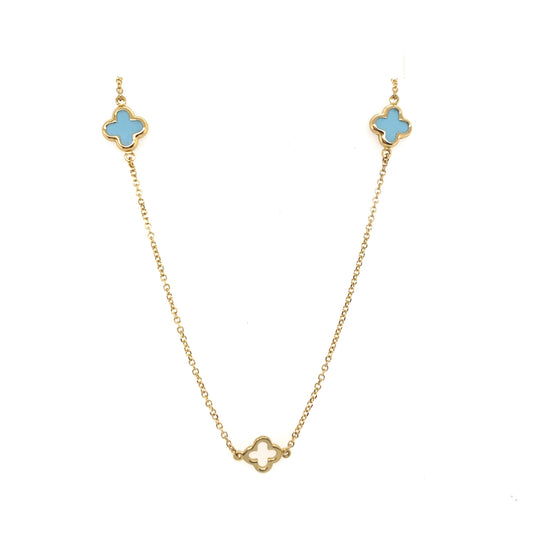 9ct Yellow Gold 9 x Turquoise Clover Necklace