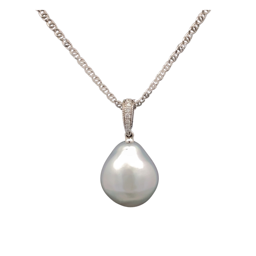 18ct White Gold Pearl and Diamond Enhancer Pendant and Chain