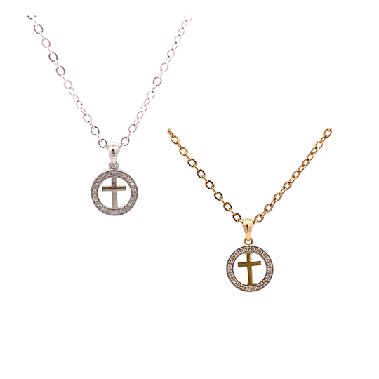 Exquisite 9ct Gold Diamond Cross Disc Pendant