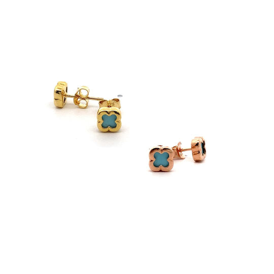 9ct Gold Turquoise Quatrefoil / Clover Stud Earrings