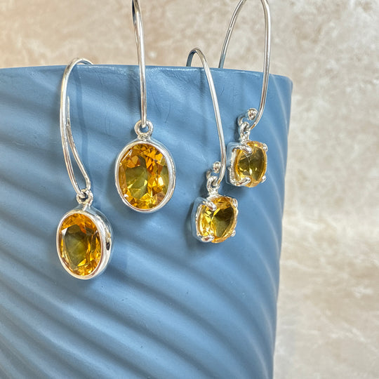 Sterling Silver Round Round Citrine Drop Earrings