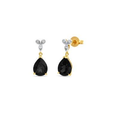 9ct Yellow Gold Sapphire & Diamond Stud Drop Earrings