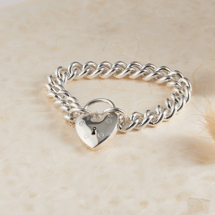 Sterling Silver Curb Padlock Bracelet